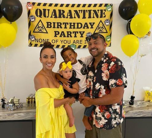 Remi Leigh Henriques celebrating her first birthday during the quarantine with her parents, Sean Paul and Jodi Stewart, and brother.